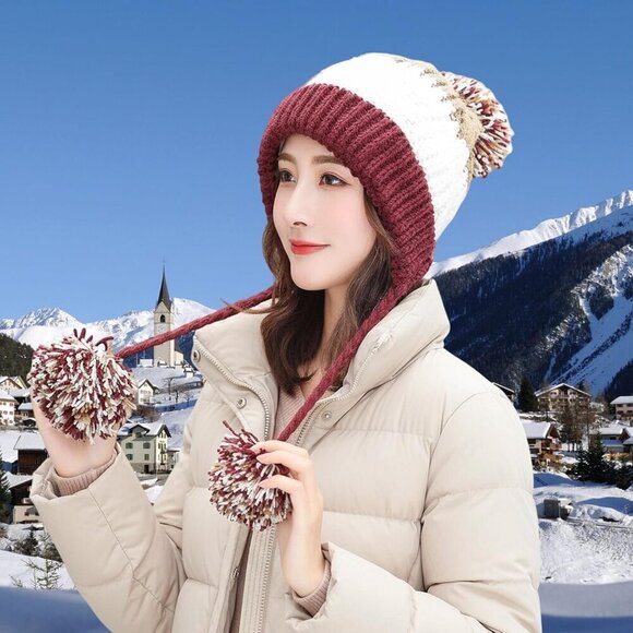 Women jiuhong Winter Peruvian Cover Ears Beanie Hat Ear Flaps Sherpa Ski Snow main image 5